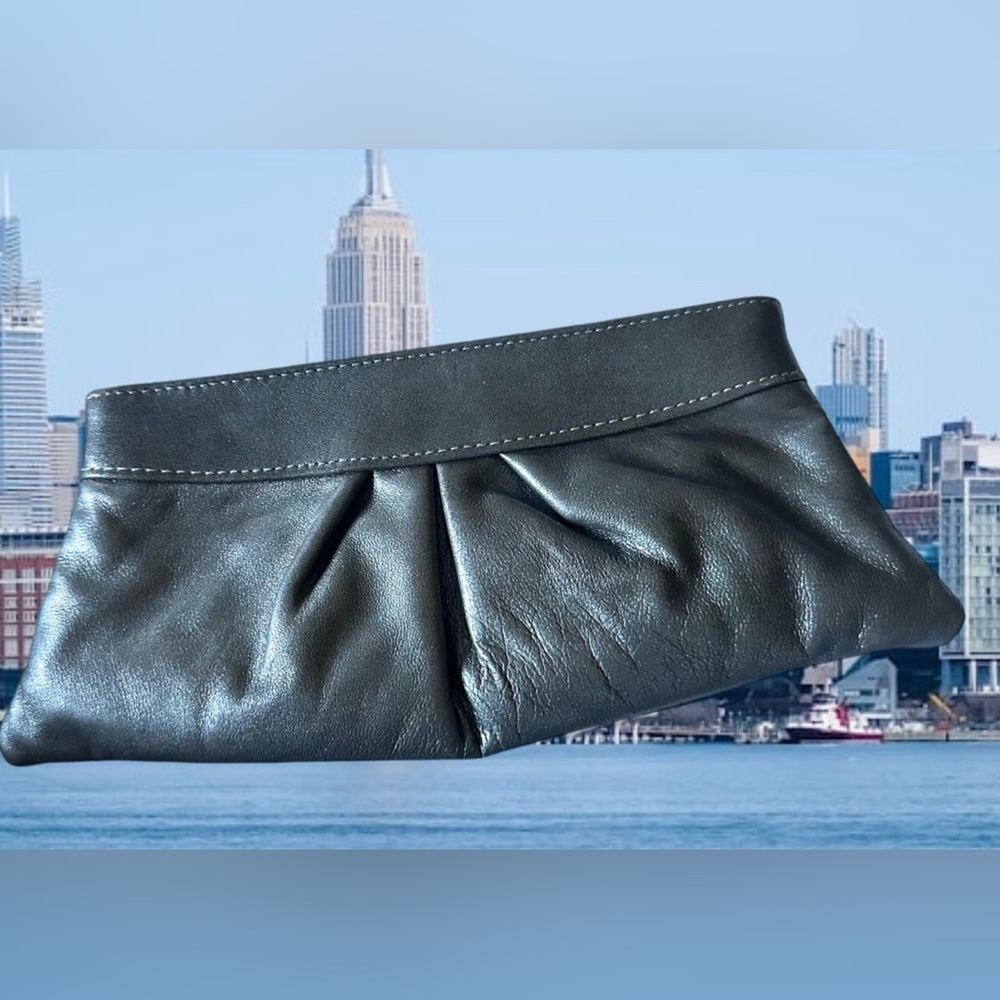 Lauren Merkin Metallic Silver Metallic Leather “Eve” Clutch